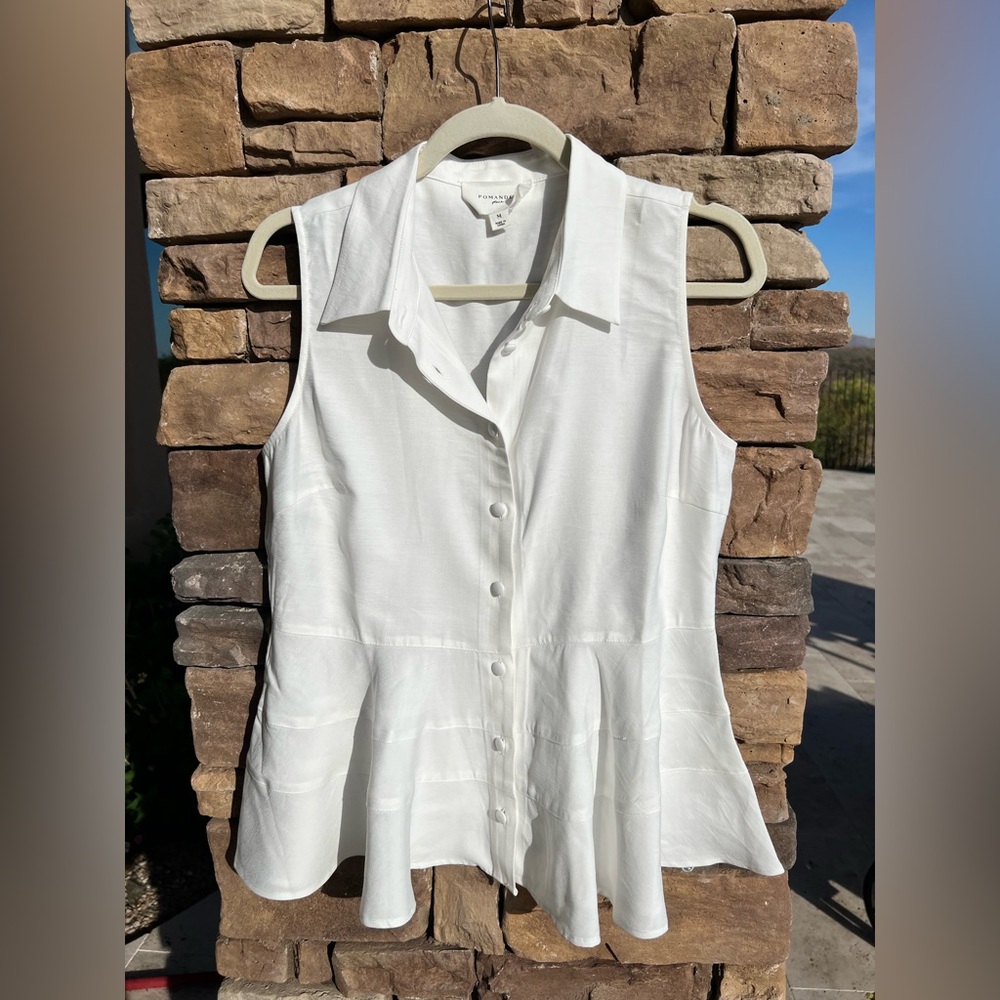 Pomander Place White Sleeveless Button-Front Peplum Top Size M